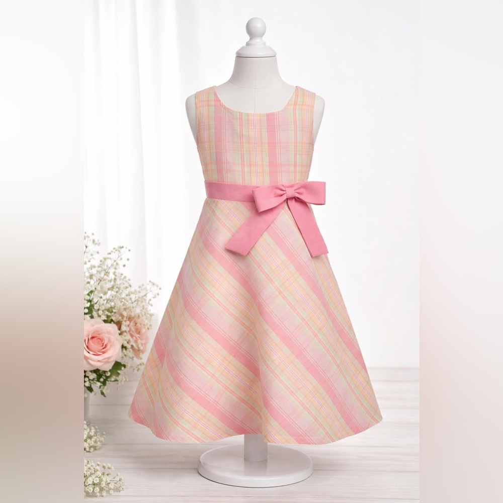 Specialty Girl Pastel Pink Green Plaid Spring Party Easter Bow Dress Girls 4T